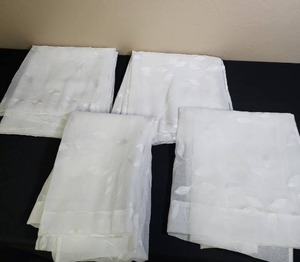 lot 364 image: 4 Sheer White curtains with shiny white leaf pattern embroidery - rod pocket style. Each panel is 54 W x 64 L