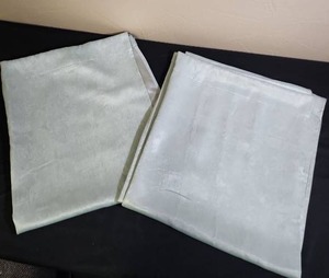 lot 367 image: Light mint green with shiny Damask fabric Rod Pocket curtain set - qty 2 - 37 x 84