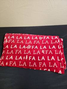 lot 368 image: Red Fa La La Christmas Holiday Throw Blanket 48x60 - good condition, will need a wash