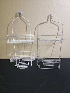 lot 381 image: Two Bathroom Shower Caddys - White good condition with just a small bit of wear on the metal, gray one is in like new condition