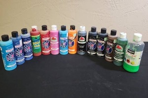lot 436 image: Craft Paint Collection - Multi-Color Acrylic Set of larger 8oz bottles - 7 bottles are almost full, the rest are less than half full