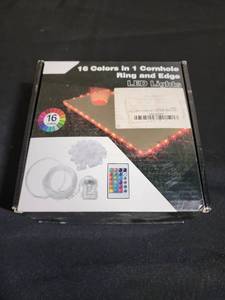 lot 447 image: 16-Color LED Cornhole Board Ring Light Set with Remote - open box but appears new