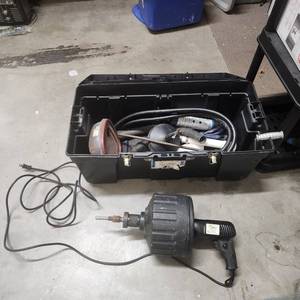 lot 583 image: Cobra LX250 Drum Aguer Drain Cleaner, with additional drum and equipment in a large Heavy Duty tool case