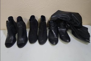 lot 620 image: Womens Size 7.5 Black Boots - Soda, Maurices, and Knee High Fergies - the suede maurices have a small spot on the toe, may come off with suede cleaner but no guarantee