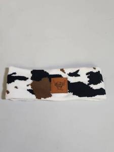 lot 628 image: Cow Print Knit Headband with Leather Patch with Highland Cow design - cute