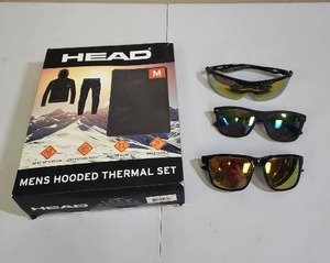 lot 629 image: HEAD Mens Hooded Thermal Set - Size Medium, and Sport Sunglasses Bundle