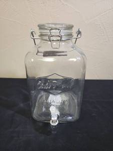 lot 669 image: Large Better Homes and Gardens Glass Mason Jar Style Beverage Dispenser with Spigot and Clamp Lid