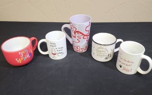 lot 678 image: Novelty Coffee Mug Collection Set of 5 - tall one is a Starbucks mug - all good condition