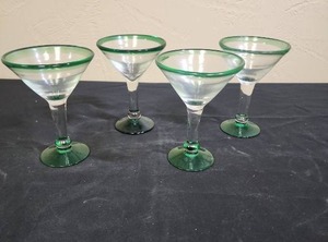 lot 686 image: Green Rim Margarita Glasses Set of 4