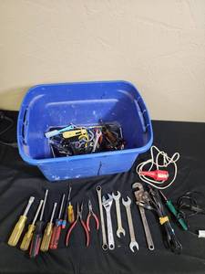 lot 234 image: Mixed Hand Tools Collection with Storage Container - nut drivers, wrenches, screw drivers, soldering tools and more
