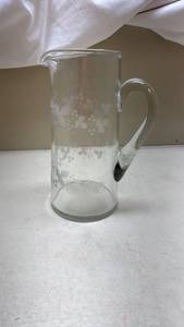 lot 417 image: Glass Water Pitcher with Grape Design - Manganese glow under UV 365 nm