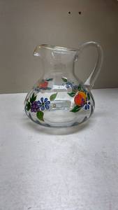lot 418 image: Hand-Painted Glass Pitcher with Fruit Design