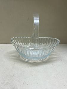 lot 437 image: Clear Glass Ice Blue Tint Basket Bowl