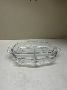 lot 444 image: Crystal Clear Glass Divided Serving Dish - Manganese Glow under UV 365nm