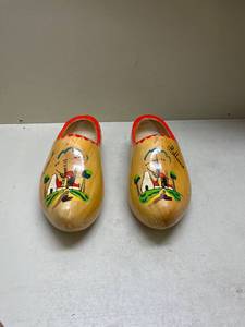 lot 453 image: Large Dutch Wooden Clogs with Windmill Scene