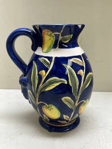 lot 487 image: Hand-Painted Cobalt Blue Lemon Pitcher