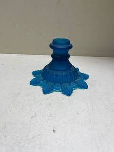 lot 506 image: Blue Glass Candlestick with Shell Pattern Base