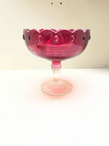 lot 511 image: Cranberry Red Glass Compote with Teardrop Design