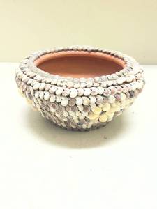 Handcrafted Seashell Decorated Terra Cotta Bowl