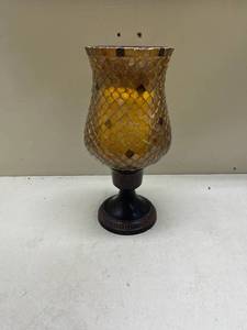 lot 578 image: Mosaic Glass Hurricane Candle Holder with Bronze Base