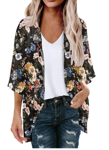 Floral Print Kimono Style Cardigan - 2 XL