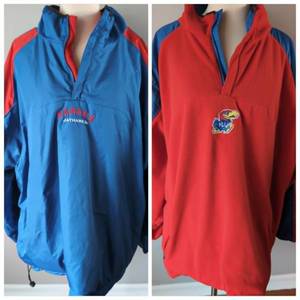 Reversible Kansas Jayhawks NCAA Pullover Windbreaker- L/XL