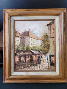 lot 3282 image: Paris Street Scene Oil Painting