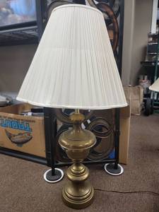 lot 3289 image: Brass Urn Table Lamp with Pleated Shade