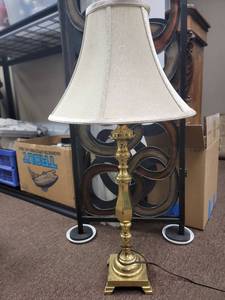 lot 3291 image: Brass Table Lamp with Cream Bell Shade