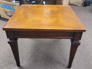 lot 3297 image: Square Wood Side Table with Geometric Pattern