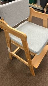 lot 3826 image: Adjustable Wooden High Chair with Gray Cushions