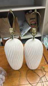 lot 3833 image: White Ribbed Glass Table Lamps Set of 2