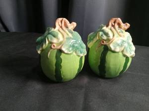 lot 2338 image: Decorative Watermelon Salt and Pepper Shakers