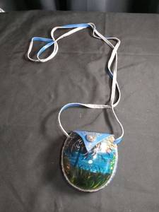 lot 3854 image: Hand Painted Leather purse with Ocean Scene