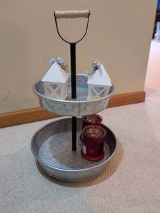 lot 2606 image: 2-Tier Galvanized Display Stand with Holiday Houses