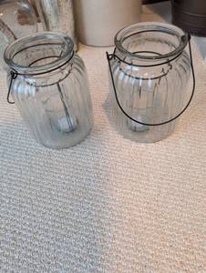 lot 2652 image: Glass Hanging Candle Holders with Wire Handles