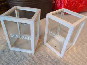 lot 2654 image: White Glass Blessed Decorative Lantern set of 2