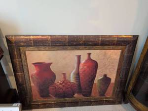 lot 2670 image: Decorative Still Life Vases Wall Art 32x44