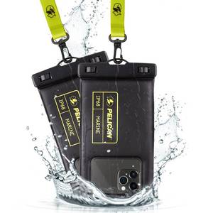 Pelican 2 Pack Marine - IP68 Waterproof Phone Pouch (Regular Size) Floating Waterproof Phone Case - Beach Cruise Ship Travel Essentials - Works w/All Phones - Detachable Lanyard - Black/Hi-Vis Yellow - Retail: $35