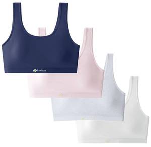 Big Girls' Sports Bra with Breathable Pads Teens Cotton Training Bras (12-15 Years,Navy,Pink,Grey,White) - Retail: $23