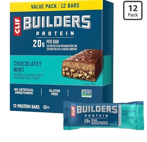 Clif Builders Protein Bar  Chocolate Mint  20g Protein  2.4 ounce bar 12 count Gluten Free
