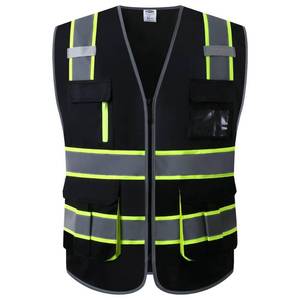 JKSafety 7 Pockets High Visibility Safety Vest for Men and Women Zipper Front with Hi-Vis Reflective Strips Meets ANSI/ISEA Standards (130-Black, Large)