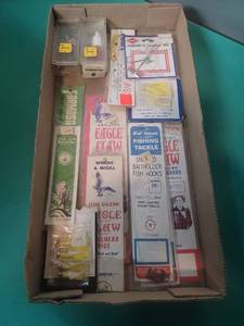 lot 21 image: Classic Fishing Tackle Collection with Eagle Claw Hooks and Lures