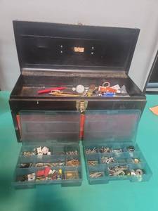 lot 26 image: Metal Tool Chest with Hardware and Fastener Assortment