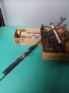 lot 9125 image: Fishing Rod with Eagle Claw Hooks and Tackle Accessories - Retail $25