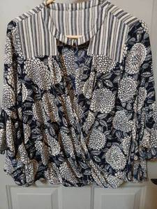 lot 9157 image: Mixed Print Long Sleeve Blouse with Tie Neck Detail - Retail $15