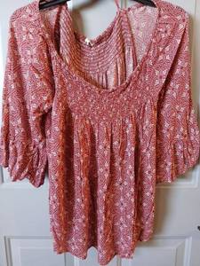 lot 9164 image: Womens Boho Style Peasant Blouse and Basic Long Sleeve Top Bundle - Retail $15