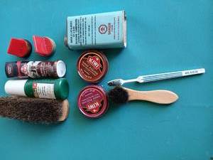 lot 9223 image: Shoe Care Kit with Kiwi Polish and Leather Cleaning Supplies - Retail $15