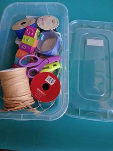 lot 9232 image: Mixed Craft Supply Lot with Ribbons and Scissors - Retail $15