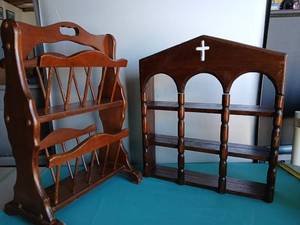 lot 9235 image: Wooden Cross Display Shelf and Magazine Rack Set - Retail $25